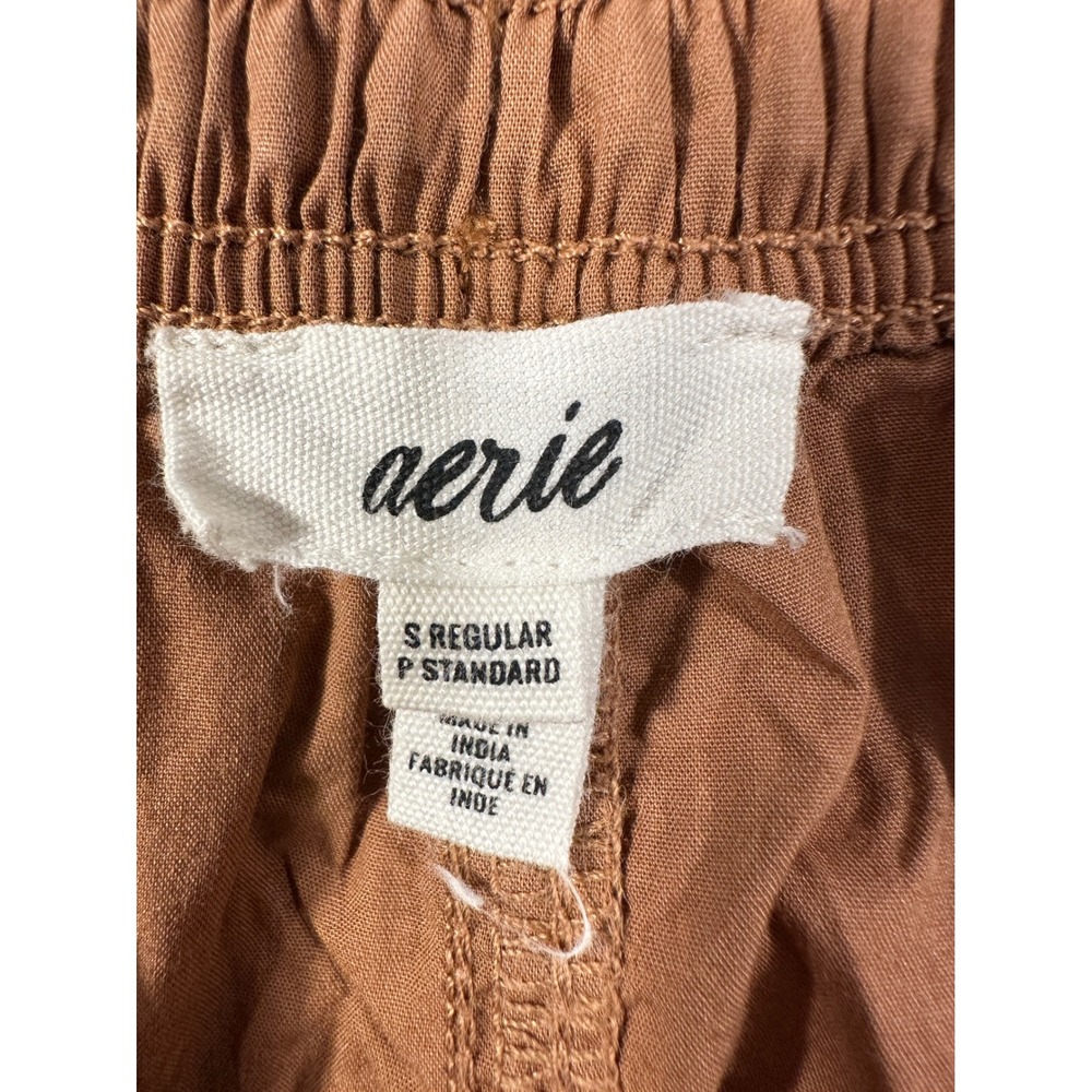 Aerie Women Small Brown Cotton Poplin Balloon Parachute Pants Elastic Waist - Picture 4 of 8